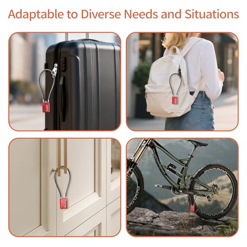 4-Digit Combination Cable Padlock with 12 inch (30 cm) Flexible Steel Cable, Small Lock for Locker,Luggage, Backpack,Cabinet,Gym Bag,Toolbox,Travel,Red,Black Rope (1, 20cm(8 inch Cable)) - size: 20cm(8 inch Cable)