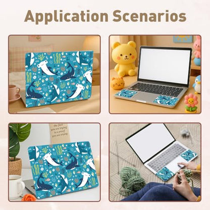 PLIGREAT 15 Inches Cartoon Shark Laptop Decals Sticker Skin Cover, Cute Ocean Blue Laptop Skin Sticker Decal Fits 12" to 15" Laptops Universal Waterproof Removable Notebook Art Protector, Blue Green - color: Blue Green