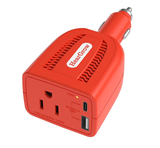 HearGrow100w Car Power Inverter, 12V DC to 110V AC Vehicles Converter with USB Ports，Plug Adapter Outlet and Fast Charging PD3.0 Type-C for Phones, Pads, Laptops and Computer Charger(Orange) - color: orange