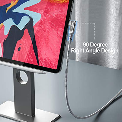 Fasgear USB C to USB C Cable 90 Degree, 10ft, Grey | Right Angle, 100W 5A PD Fast Charge, Compatible with i-Phone 17 Series, Mac-Book iPad Galaxy S21, Lenovo ThinkPad Dell XPS HP - color: Grey, size: 10 ft