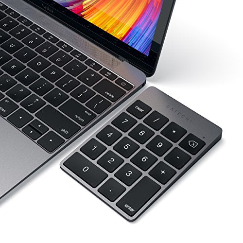 Satechi Slim Aluminum Bluetooth Keypad, Wireless Number Pad with 18 Keys, Micro USB Rechargeable Numpad, External Number Pad for MacBook Air/Pro/Neo, iPad Air/Pro, iMac, PC - Space Gray - color: Space Gray, size: Micro USB