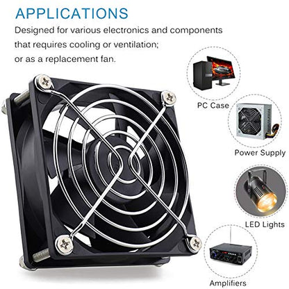 GDSTIME 4500RPM 80mm x 25mm 12V High Speed Dual Ball DC Cooling Fan 2 Pin | Big Airflow, Brushless, PC Computer Case Power Supply Fan, for Wine Cooler, Amplifiers, RV Fridge, Incubator, Electronics - size: 80x25mm