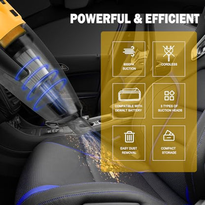 Cordless Vacuum Cleaner Compatible with DEWALT 20V Battery (Battery NOT Included), Handheld Vacuum for Home, Boat, Workshop, Car, Pet Hair, Furniture-Tool Only