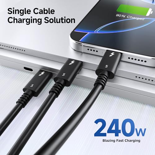 Cable Matters [Intel Certified] 80Gbps Thunderbolt 5 Cable, 3.9ft / 1.2m | [Up to 120Gbps Boost, 8K@120Hz / 6K@240Hz / 4K@540Hz with DSC, 240W, 80G Data Transfer], Black, Supports TB 4/3, USB4, USB-C - color: Black, size: 3.9 ft