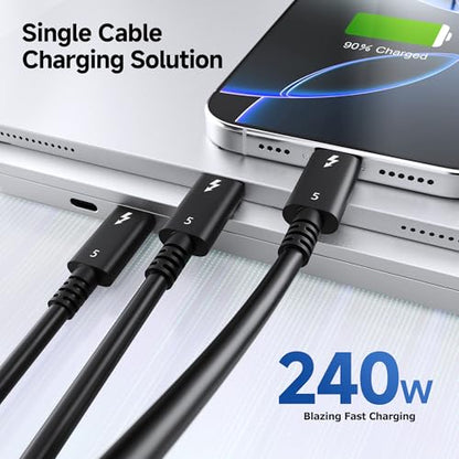 Cable Matters [Intel Certified] 80Gbps Thunderbolt 5 Cable, 3.9ft / 1.2m | [Up to 120Gbps Boost, 8K@120Hz / 6K@240Hz / 4K@540Hz with DSC, 240W, 80G Data Transfer], Black, Supports TB 4/3, USB4, USB-C - color: Black, size: 3.9 ft