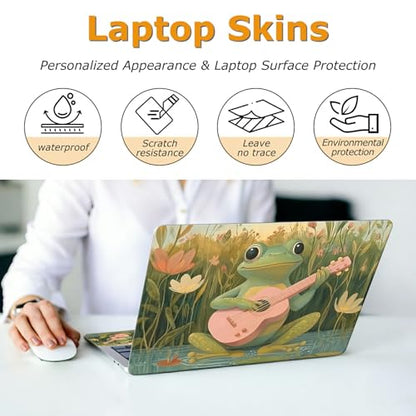 Universal Laptop Skin Sticker with 2 Wrist Pad Decals, 3-Piece Removable Vinyl Laptop Cover, Frog Guitar Waterproof Anti-Scratch, Easy-Trim Fit for 13.3" 14" 15.6" Laptops - color: Frog Guitar