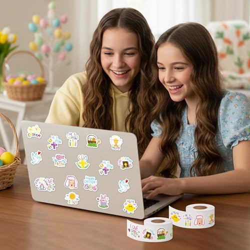 Haooryx Easter Graffiti Sticker Rolls - 1000Pcs Religious Drawn He is Risen Sticker Self Adhesive Vinyl Waterproof Water Bottle Laptop Easter Basket Stuffers Egg Filler Birthday Party Favor Supplies - style: Easter Religious Graffiti