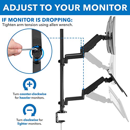 Mount-It! Dual Monitor Arm Desk Mount Sit-Stand Workstation with Keyboard Tray, Height Adjustable Gas Spring, Fits Two 17–32” Screens, 17.6 lbs Each, VESA 75x75 100x100, Clamp or Grommet (Black)
