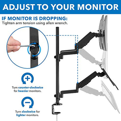 Mount-It! Dual Monitor Arm Desk Mount Sit-Stand Workstation with Keyboard Tray, Height Adjustable Gas Spring, Fits Two 17–32” Screens, 17.6 lbs Each, VESA 75x75 100x100, Clamp or Grommet (Black)