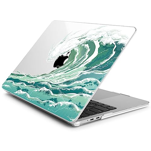 Batianda Case for MacBook Air 15" with M5 M4 M3 M2 Chip, Aqua Wave | 4-in-1 set with aqua ocean wave design, lightweight slim hard shell protection for beach lovers, surfers and students - color: Waves