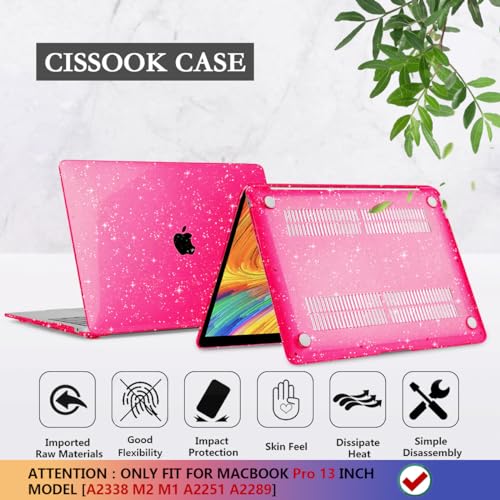 CISSOOK Compatible with MacBook Pro 13 inch Case Sparkly M2 M1 2025-2016 | 4in1 Set Plastic Hard Shell &Keyboard Cover for MacBook Pro 13 A2338 A2251 A2289 A2159 A1706, Rose Pink Glitter - color: Rose Red Glitter