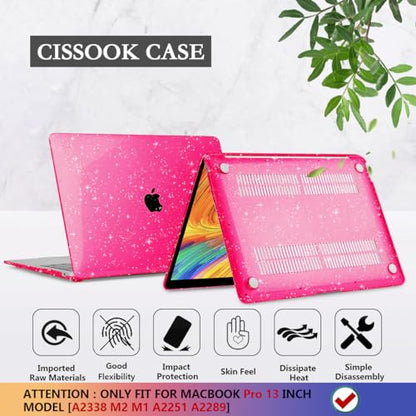CISSOOK Compatible with MacBook Pro 13 inch Case Sparkly M2 M1 2025-2016 | 4in1 Set Plastic Hard Shell &Keyboard Cover for MacBook Pro 13 A2338 A2251 A2289 A2159 A1706, Rose Pink Glitter - color: Rose Red Glitter