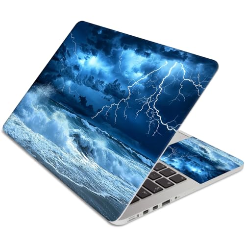 Laptop Skin Sticker 3-Piece Set,Blue Sky with Lightning | Trim-to-fit 3-piece vinyl set with one 15 x 10.6 in lid skin and two palm-rest decals for many 12-15.6 in laptops - color: Blue Sky With Lightning