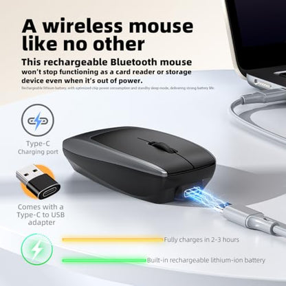 FMOUSE Ultra-Compact 2-in-1 Wireless Bluetooth Mouse & TF Card Reader (Supports Up to 2TB), 3.07×1.49in / 30g Lightweight, USB-C Rechargeable, for MacBook iPad Laptop Chromebook, Travel Office, Grey - color: Grey / Without TF Card