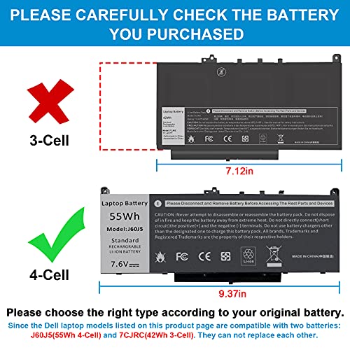 Futurebatt E7470 E7270 J60J5 Laptop Battery Lithium-ion for Dell Latitude E7470 E7270 7470 7270 Series Laptop 0MC34Y MC34Y R1V85 242WD GG4FM WYWJ2 1W2Y2 451-BBSX 451-BBSY 451-BBSU P26S001 P61G001 - size: J60J5 10.83*5.12*0.73 in