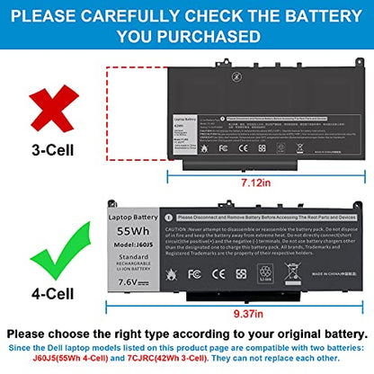 Futurebatt E7470 E7270 J60J5 Laptop Battery Lithium-ion for Dell Latitude E7470 E7270 7470 7270 Series Laptop 0MC34Y MC34Y R1V85 242WD GG4FM WYWJ2 1W2Y2 451-BBSX 451-BBSY 451-BBSU P26S001 P61G001 - size: J60J5 10.83*5.12*0.73 in