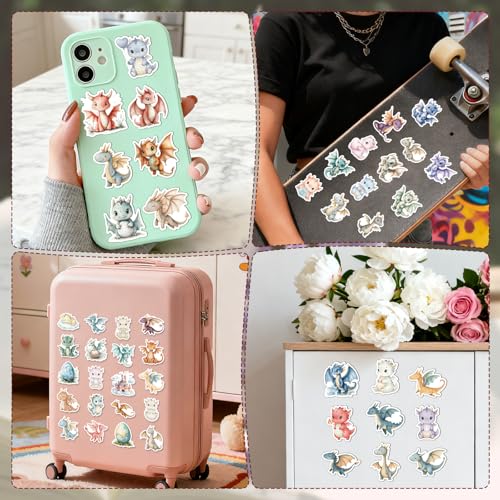 100 Pcs Dragon Baby Shower Stickers Fantasy Dragon Stickers | Baby Dragon Sticker, Glossy Waterproof Vinyl, Cute Fantasy, Baby Shower Sticker for Scrapbook Luggage Journal Water Bottle - style: Dragon Baby