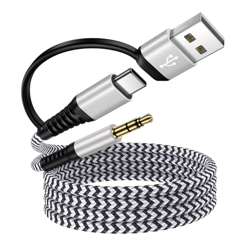 USB C to 3.5mm Audio Adapter Aux Cable for Samsung Galaxy A17 A16 A15 S25 S24 S23 S22 S21,6FT USB to 3.5mm Aux Cord Jack Adapter Stereo Braided TRS Audio Cable for Headphones Speaker Compurter Laptop - color: White
