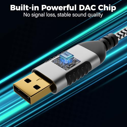 USB to 6.35mm TRS Stereo Audio Cable 4 FT, USB-A to 1/4" Audio Adapter Aux Jack Stereo Cord, Gold-Plated Connector, Nylon Braided Jacket, DAC Chip, for Laptop, Amplifier, Mixer, Home Theater, Speaker - size: 4FT