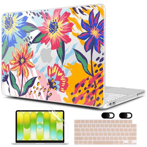 MEEgoodo 4-in-1 Printed Case for MacBook Neo 13 inch 2026 Release Model A3404, Laptop Hard Shell Cases with Keyboard Skin & Screen Protector & Webcam Covers, Art Painted Flowers - color: Art Painted Flowers