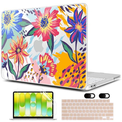 MEEgoodo 4-in-1 Printed Case for MacBook Neo 13 inch 2026 Release Model A3404, Laptop Hard Shell Cases with Keyboard Skin & Screen Protector & Webcam Covers, Art Painted Flowers - color: Art Painted Flowers