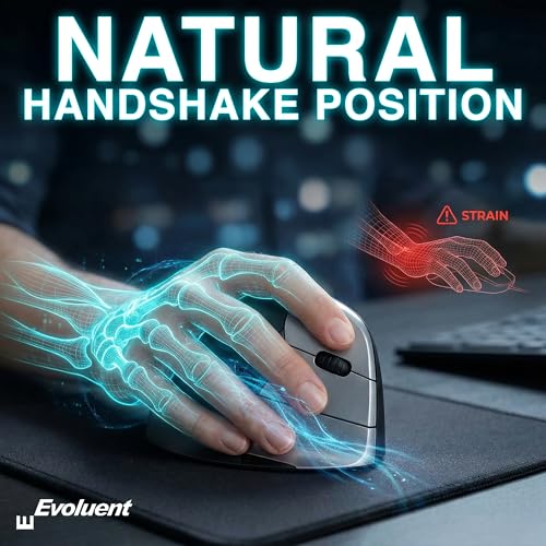 Evoluent – The World's Original Vertical Mouse – VMC Classic Wireless USB/Bluetooth Ergonomic Mouse Right Hand M-L, Sculpted Comfort, 4 Speeds, Non-Programmable Copy & Paste Buttons