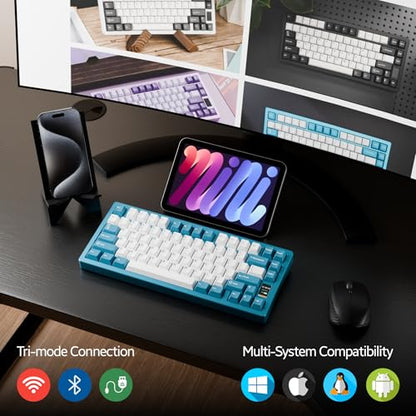 OOCTPK Chilkey ND75 Aluminum Keyboard 75% Percent Wireless Gaming Mechanical Keyboard with LCD Screen, Quick Assembly, BT/2.4G/USB-C, Hot Swappable Per-Key RGB Custom Keyboard for Laptop Office PC - color: Blue, size: 1.2mm PCB Flex Cut