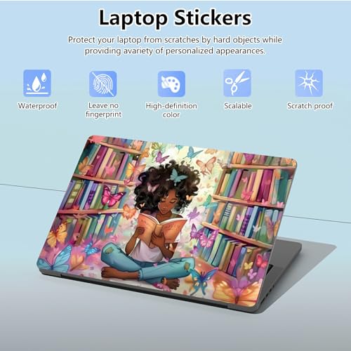Universal Laptop Skin Sticker with 2 Wrist Pad Skins, Waterproof Scratch Resistant Vinyl Laptop Cover Decal, Cut to Fit for 11–15.6 Inch MacBook HP Dell Lenovo, Library Girl - color: Library Girl