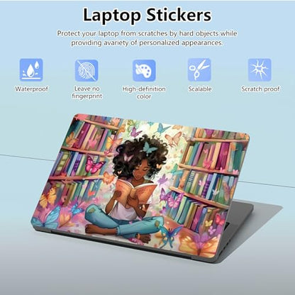 Universal Laptop Skin Sticker with 2 Wrist Pad Skins, Waterproof Scratch Resistant Vinyl Laptop Cover Decal, Cut to Fit for 11–15.6 Inch MacBook HP Dell Lenovo, Library Girl - color: Library Girl