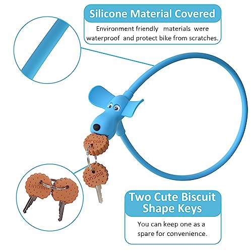 Bike Cable Lock with Keys,Silicone Covered Kids Cable Lock Cartoon Lock,2 Feet Lock for Bike,Door,Skateboard,Helmet and More (Blue, Large) - color: Blue