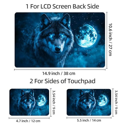 Universal Laptop Skin Sticker Decal, 12"-15.6" Aesthetic Vinyl Wrap, Blue Wolf with Glowing Moon Waterproof Notebook Cover Art Protector for MacBook HP Dell Lenovo, Fits 13" 14" 15" 15.6" - color: Blue Wolf with Glowing Moon