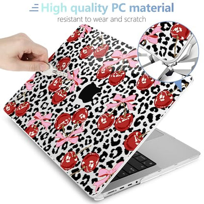 MEEgoodo Compatible with MacBook Pro 14 inch Case (M5/M4/M3/M2/M1) Pro/Max 2026 2025 2024 2023 2021, Case Fit Model A3427/A3426/A3434/A3112/A3401/A3185/A2918/A2992/A2779/A2442, Leopard & Cherry - color: Leopard & Cherry