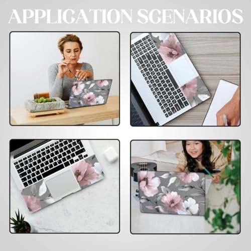 SUPERDANT Laptop Skin Sticker Flower Laptop Decals Personalized Universal Notebook Computer Wrap Vinyl Skin Stickers Cover Art Decal Removable 12-15.6 Inch Waterproof Scratch-Resistant Gifts Gray Pink - color: Gray+Pink