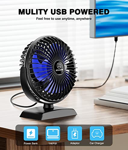 JZCreater USB Desk Fan, 2Pack USB Fan, 360 Rotation Desktop Fan with 3 Speed, Table Personal Cooling Fan, Quiet Mini Desk Fan, USB Powered, Small Fan for Home Office Bedroom Car Travel, Pink - color: 282-2PACK Black