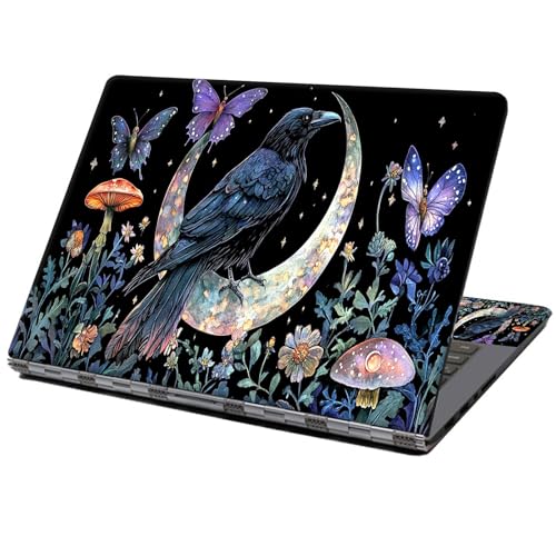 Laptop Skin Sticker Decal 12" 13" 13.3" 14" 15" 15.6",Waterproof Scratch Resistant Vinyl,Reusable Easy to Apply,for MacBook HP Dell Notebooks Netbooks Laptop,2 Wrist Pads,Crow Moon Flower - color: Crow Moon Flower