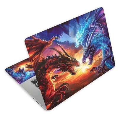 Universal Laptop Skin Decal, 3-Piece Vinyl Protector for 12 13 14 15.6" Notebook, Waterproof Anti-Scratch, Easy Trim & Bubble-Free Finish, Red and Blu Dragons Facing - color: Red and Blu Dragons Facing
