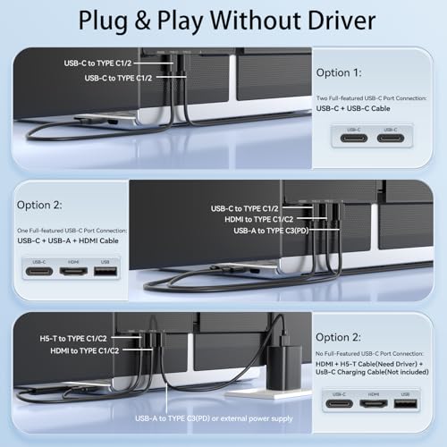 14.2" Triple Laptop Screen Extender, Ultra-Thin FHD 1080P IPS Portable Monitor for Laptop, Aluminum Alloy Tri-Screen Travel Monitor, Plug & Play for Windows/Mac/Chrome, Fits 13"-17.3" Laptops - size: 14.2" Triple