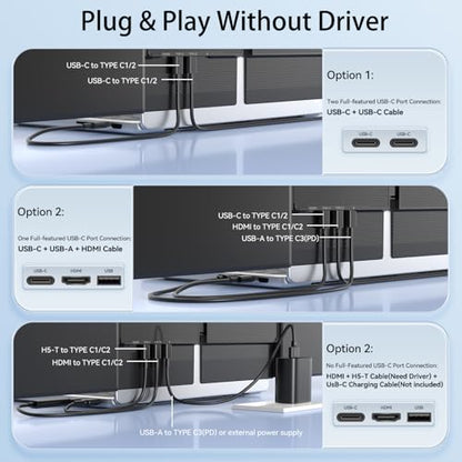 14.2" Triple Laptop Screen Extender, Ultra-Thin FHD 1080P IPS Portable Monitor for Laptop, Aluminum Alloy Tri-Screen Travel Monitor, Plug & Play for Windows/Mac/Chrome, Fits 13"-17.3" Laptops - size: 14.2" Triple