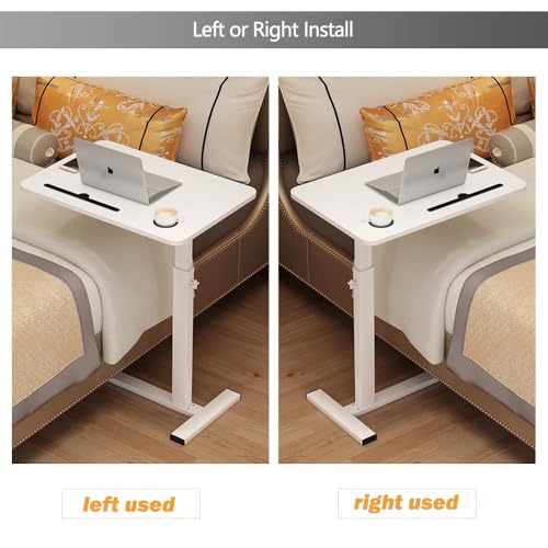 BeGyoku Overbed Table,Over The Bed Table with Hidden Wheels&Cup Holder,Adjustable Bedside Table and Rolling Table Tray&Laptop Cart,Hospital Table Over Bed for Home Use (White) - color: White