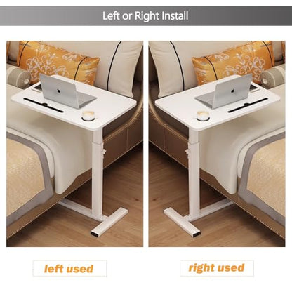 BeGyoku Overbed Table,Over The Bed Table with Hidden Wheels&Cup Holder,Adjustable Bedside Table and Rolling Table Tray&Laptop Cart,Hospital Table Over Bed for Home Use (White) - color: White