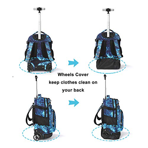 Tilami Rolling Backpack 19 inch with Lunch Bag Wheeled Laptop Backpack (Blue Wave) - color: Blue Wave