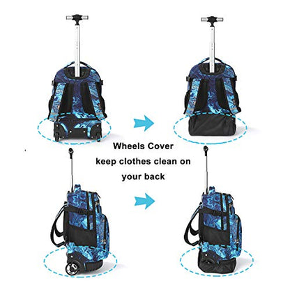 Tilami Rolling Backpack 19 inch with Lunch Bag Wheeled Laptop Backpack (Blue Wave) - color: Blue Wave