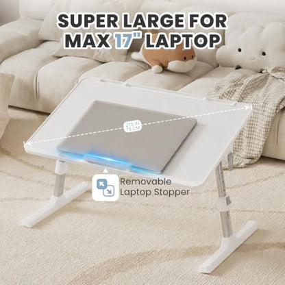 Adjustable Lap Desk, Foldable Laptop Desk for Bed, X-Large Lap Table | 23.6 x 15.7 Inches Bed Laptop Table, Laptop Stand for Couch & Sofa, Laptop Tray for Adults Writing Reading Eating, White - color: White