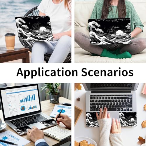 15.6 Inch Laptop Skin Sticker, Reusable Vinyl Cover Protector with 2 Wrist Pad Skins, Removable Waterproof Scratch-Resistant for 12-15.6 Inch Laptop Notebook,Great Wave - color: Great Wave