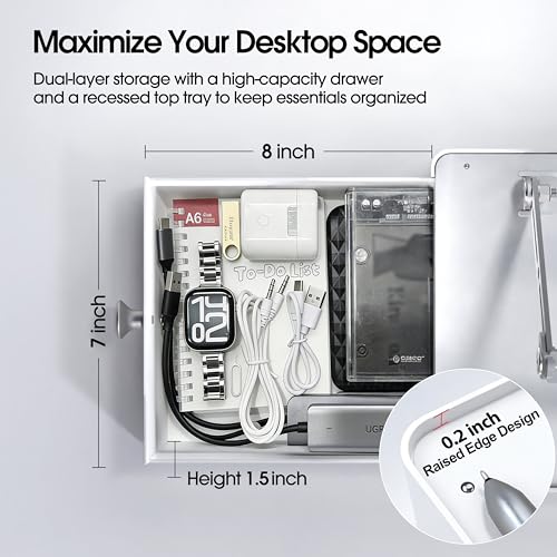 Laptop Stand with Storage Drawer, Heavy-Duty Metal Laptop Riser for Desk, Ergonomic Height & Angle Adjustment for 10–16.2″ Laptops, Silver - color: Silver