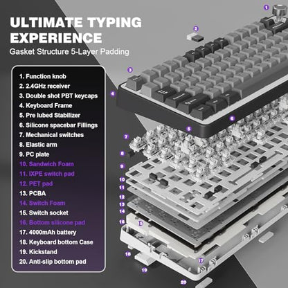 YUNZII B75 PRO Wireless Mechanical Gaming Keyboard | Custom 75% Layout with Knob,Gasket Mount,Hot Swap,Creamy Pre-lubed Switch,BT/USB-C/2.4G (Dark Grey, Milk Switch) - color: Dark Grey, size: Milk Switch