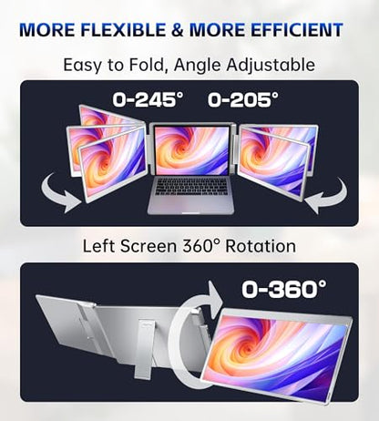 15.6 Triple Laptop Screen Extender, Left Screen 360° Rotation Laptop Monitor Extender, Plug and Play Triplp Monitor for 13-17" Laptops with USB-C/HDMI, for Windows/Mac(M1/M2/M3) Pro/Max - S10