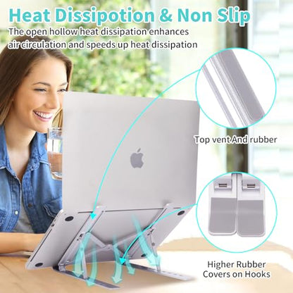 Laptop Stand for Desk, Aluminum Metal MacBook Stand, Computer Riser for Desk, Portable Foldable Adjustable Notebook Holder, Compatible with 10-15.6 Inch Laptops, iPad, Black. - color: Black