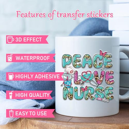 Rngmsi UV DTF Cup Wrap - 20 Sheets Nurse UV DTF Wraps for 16 oz, Bow Daisy Drink Cups Affirmative Uvdtf Stickers for Glass Water Bottles, Pink Blue Rub on Transfer Decals, DIY Nurse Gift - style: Nurse