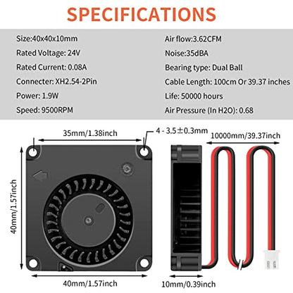 Wathai DC 4010 Blower Fan 24V Duall Ball High Speed with 1000mm/ 3.3 ft Wires 40mm x 10mm 24 Volt DC Brushless Radial Turbo Fans for Ender 3 Fan Upgrade Extruder Hot End Cooling 2 Pack - size: 40x10mm (24V Ball)